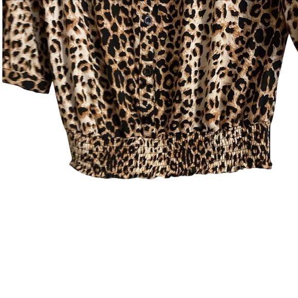 Twenty One Leopard Print Top Ruffle Size S Accent Tie Neck Elastic Waist Spring - Picture 15 of 15